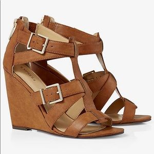 Express Cognac Strappy Wedge Sandals